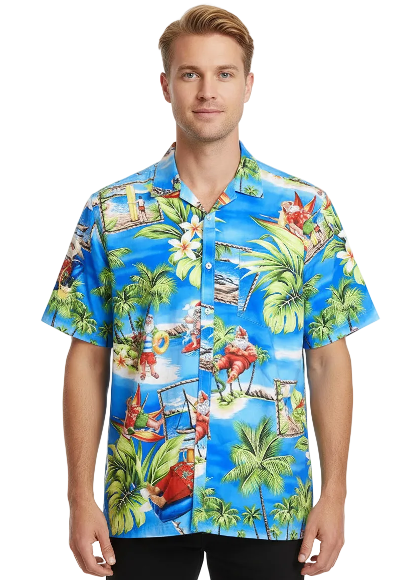 Image of Hawaiian Santa Print Men's Costume Shirt - main image