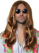 Image of Long Brown Men's Beaded Hippie Costume Wig - Main Image