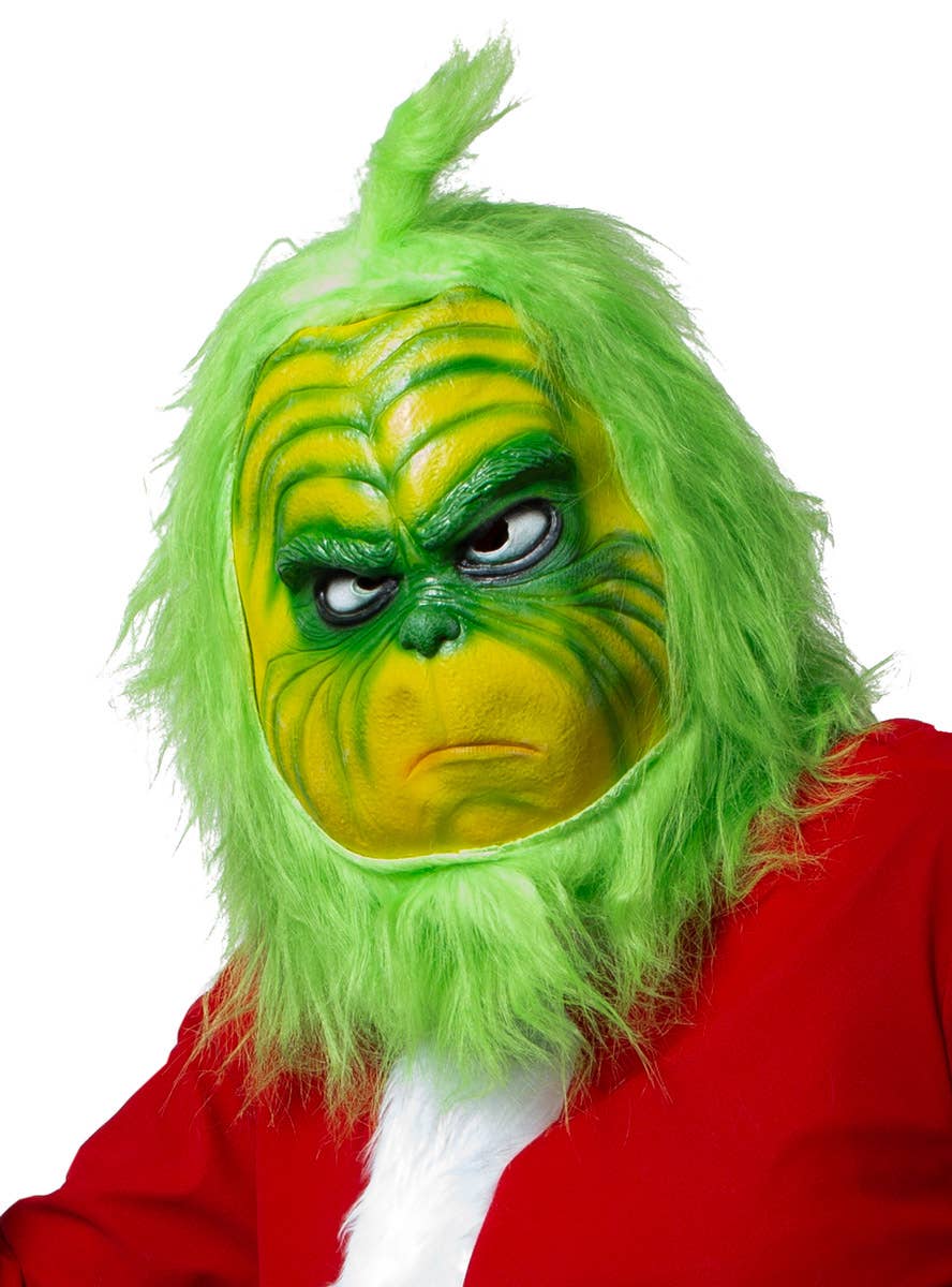 Image of Green Latex Deluxe Grinch Christmas Mask with Faux Fur
