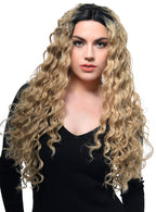 Womens Warm Blonde Spiral Curl Fashion Wig with Lace and Dark Roots - Front Image