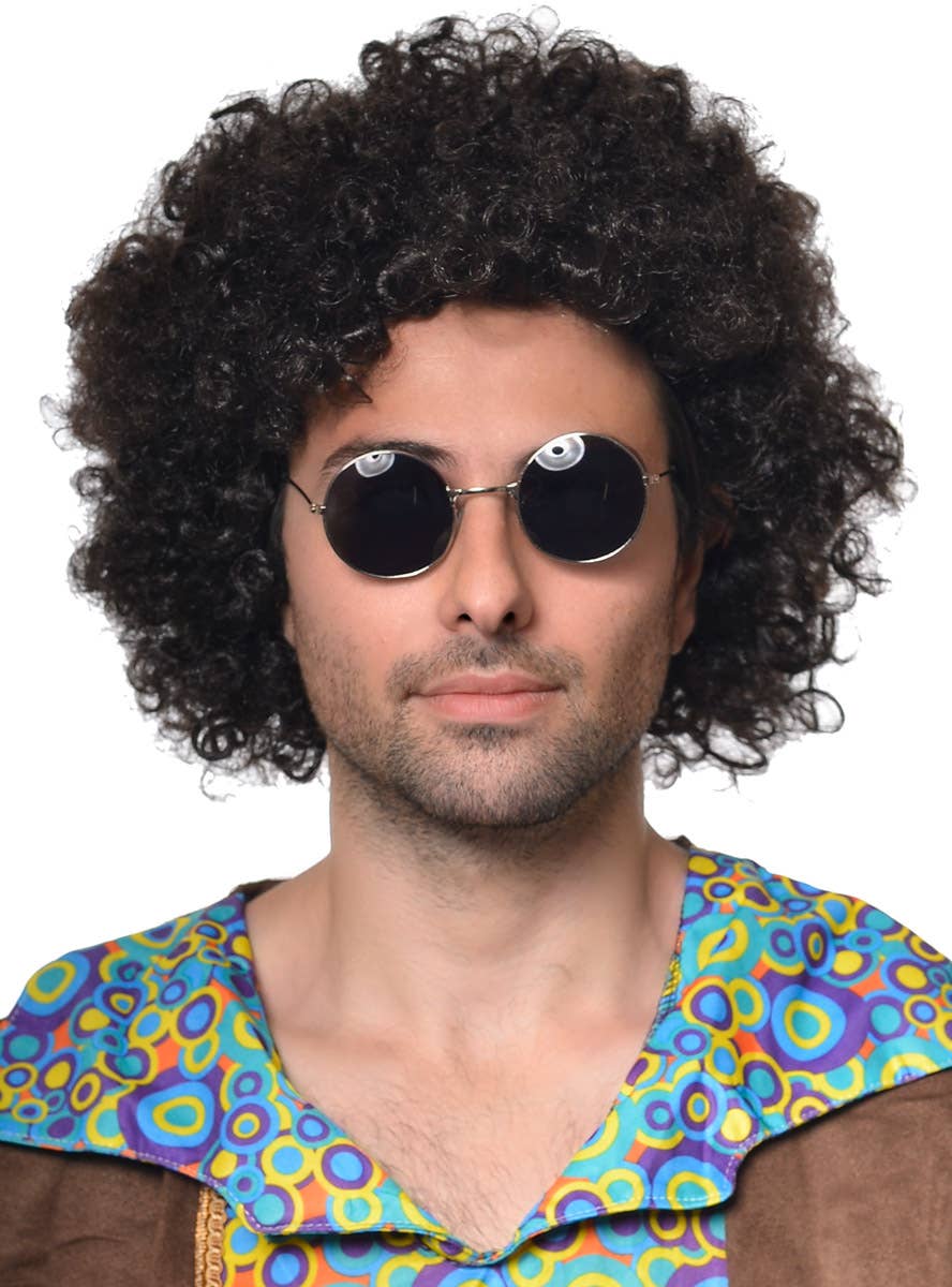 Mens Black Hippie Afro Wig 1970s Black Afro Costume Wig for Men
