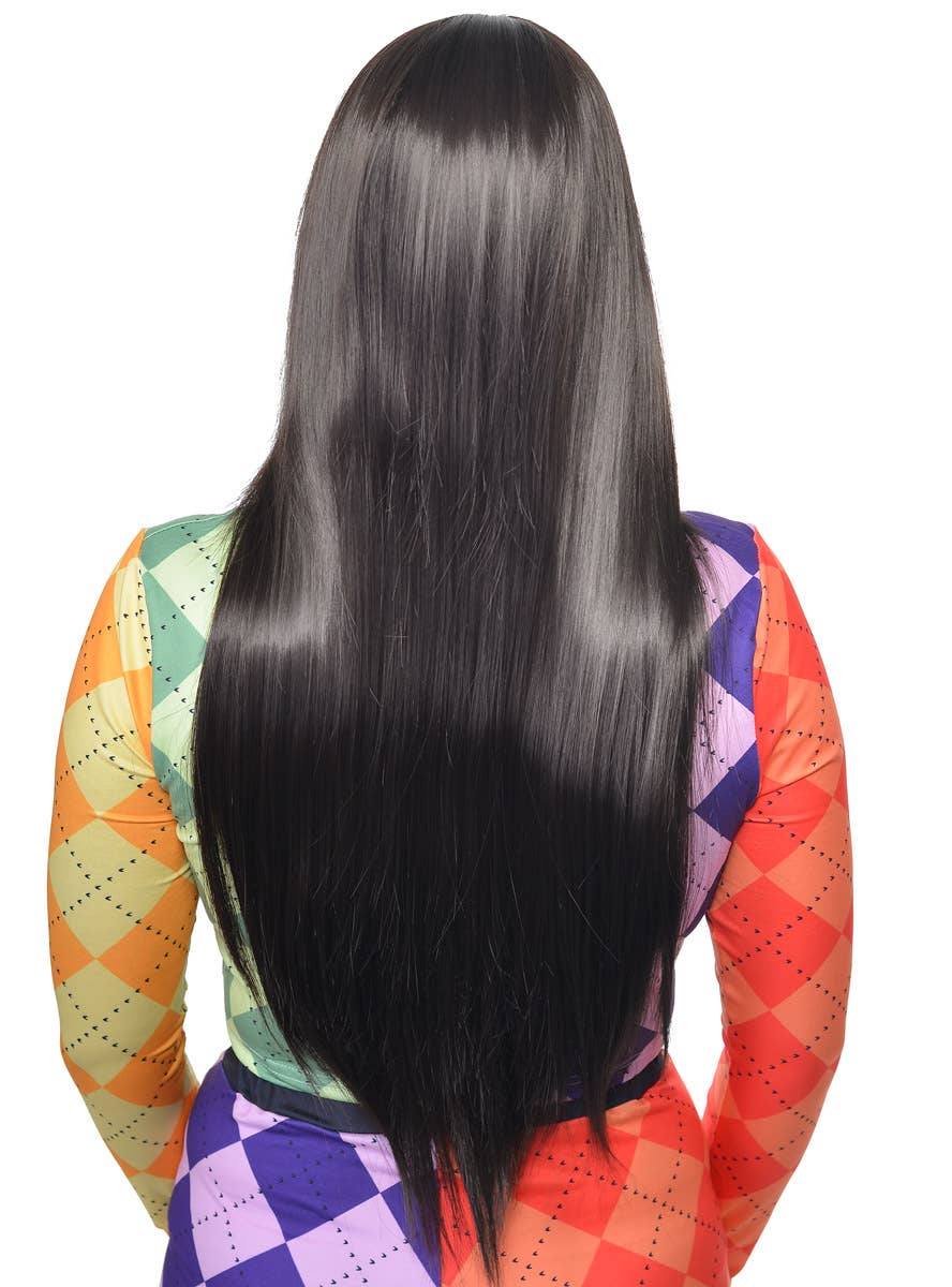 Image of Morticia Addams Long Straight Near Black Women's Costume Wig - Alternate Back Image
