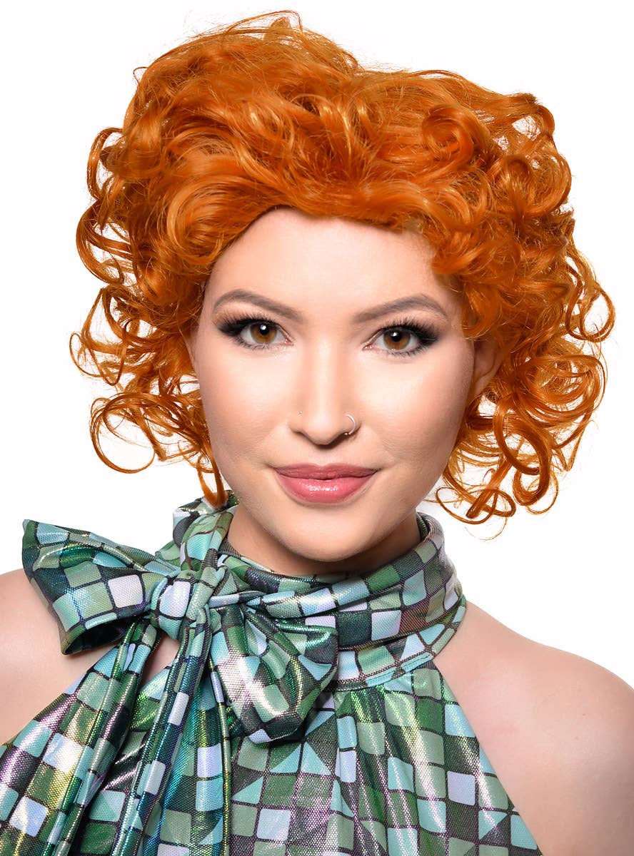 Short Curly Ginger 50s Housewife Costume Wig for Women - Front View