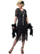 Womens Long Black Gatsby Flapper Dress with Short Mesh Sleeves and Sequins - Front Image