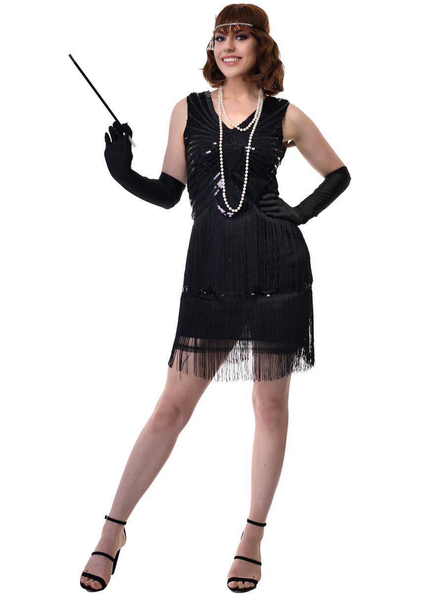 Short Black Sequinned Womens Flapper Dress Womens Gatsby Costume