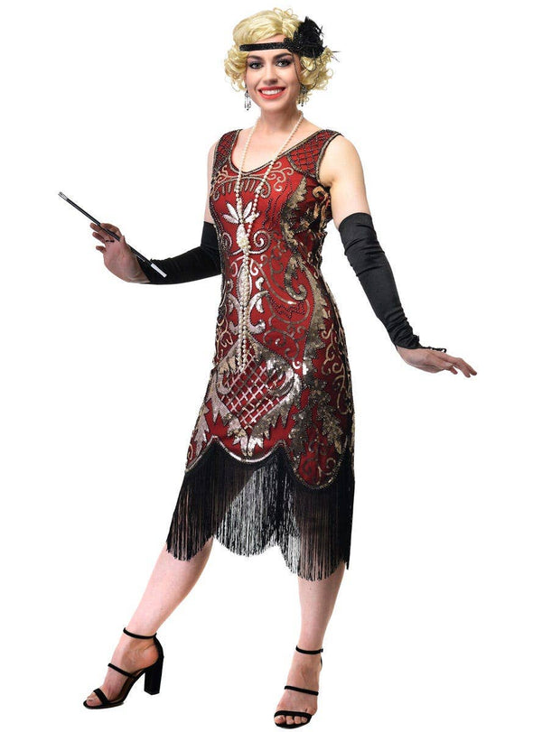 Red and Gold Plus Size Flapper Dress Womens 1920s Gatsby