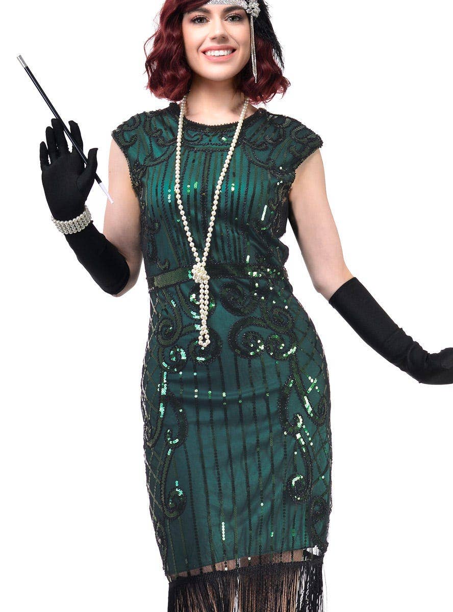 Plus Size Green Sequinned Gatsby Dress | Womens 1920s Flapper Costume Plus Size Green Sequinned Gatsby Dress | Womens 1920s Flapper Costume