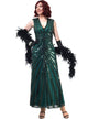 Womens Plus Size Long 1930s Style Hollywood Dress with Green Sequins and Beads - Front Image