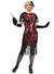 Womens Red Gatsby Dress with Black Sequins, Fringing and Mesh Sleeves - Front Image