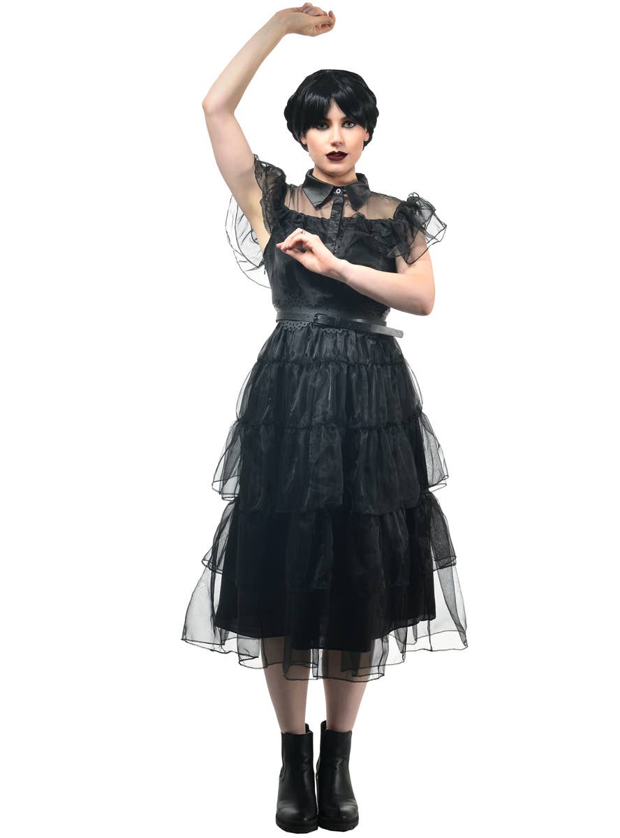 Image of Deluxe Women's Wednesday Addams Party Dress Costume - Front Image