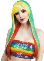 Bright Rainbow Layered Womens Straight Costume Wig