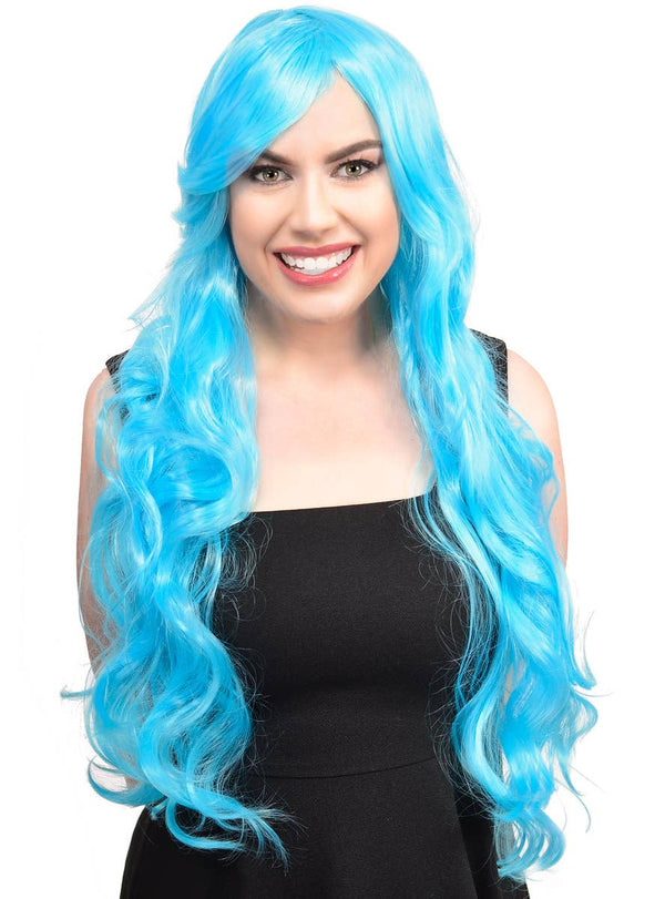Light Blue Extra Long Wig Womens Long Curly Light Blue Costume Wig
