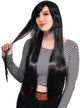 Extra Long Straight Black Women's Costume Wig with Side Fringe - Front View