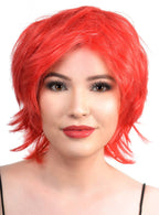 Women's Short Bright Red Costume Wig Front Image