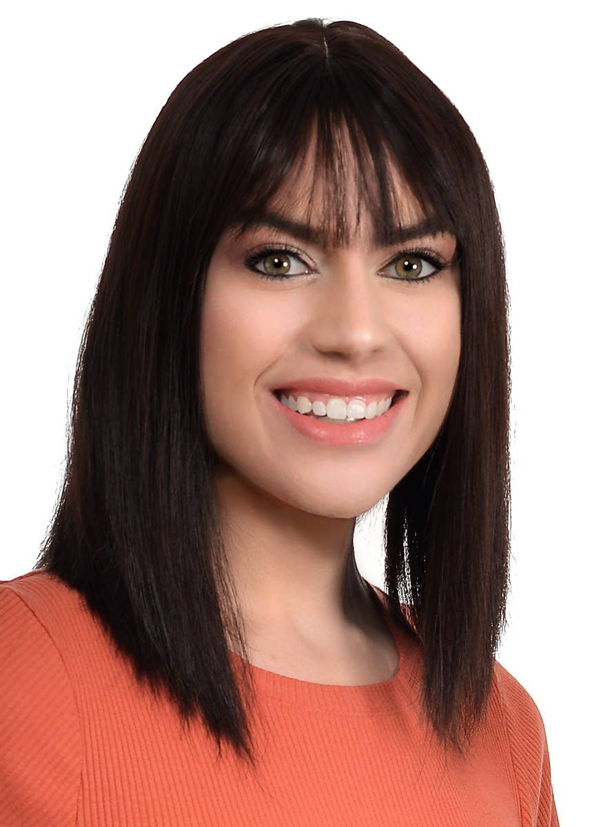 Chocolate Brown Womens Concave Synthetic Bob Wig with Realistic Skin Cap Part - Side Image