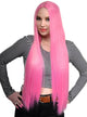 Women's Straight Extra Long Candy Pink Synthetic Fashion Wig with Lace Parting - Front Image