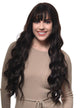 Extra Long Womens Loose Waves Dark Brown Fashion Wig with Fringe and Skin Top - Front Image