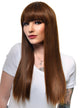 Womens Warm Mixed Brown Long Straight Fashion Wig with Fringe and Skin Top - Front Image
