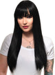 Womens Jet Black Long Straight Fashion Wig with Fringe and Skin Top - Front Image