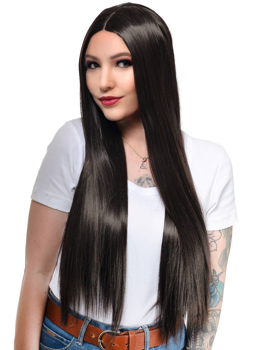 Women's Straight Darkest Brown Synthetic Fashion Wig with Lace Part - Front Image