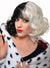 Short Curly Heat Resistant Black and White Split Colour Cruella Costume Wig with Fringe - Front View