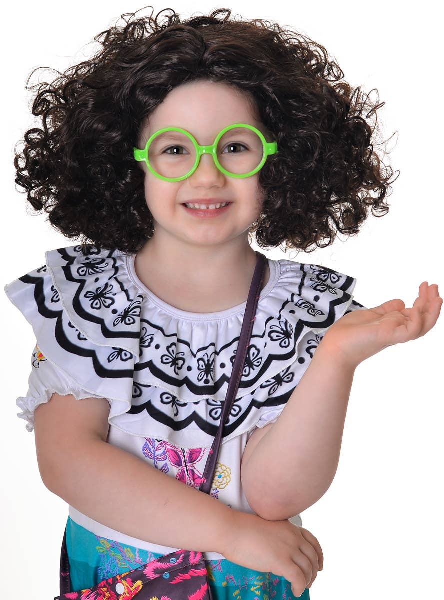 Image of Mirabella Girl's Curly Brown Costume Wig and Glasses - Front View