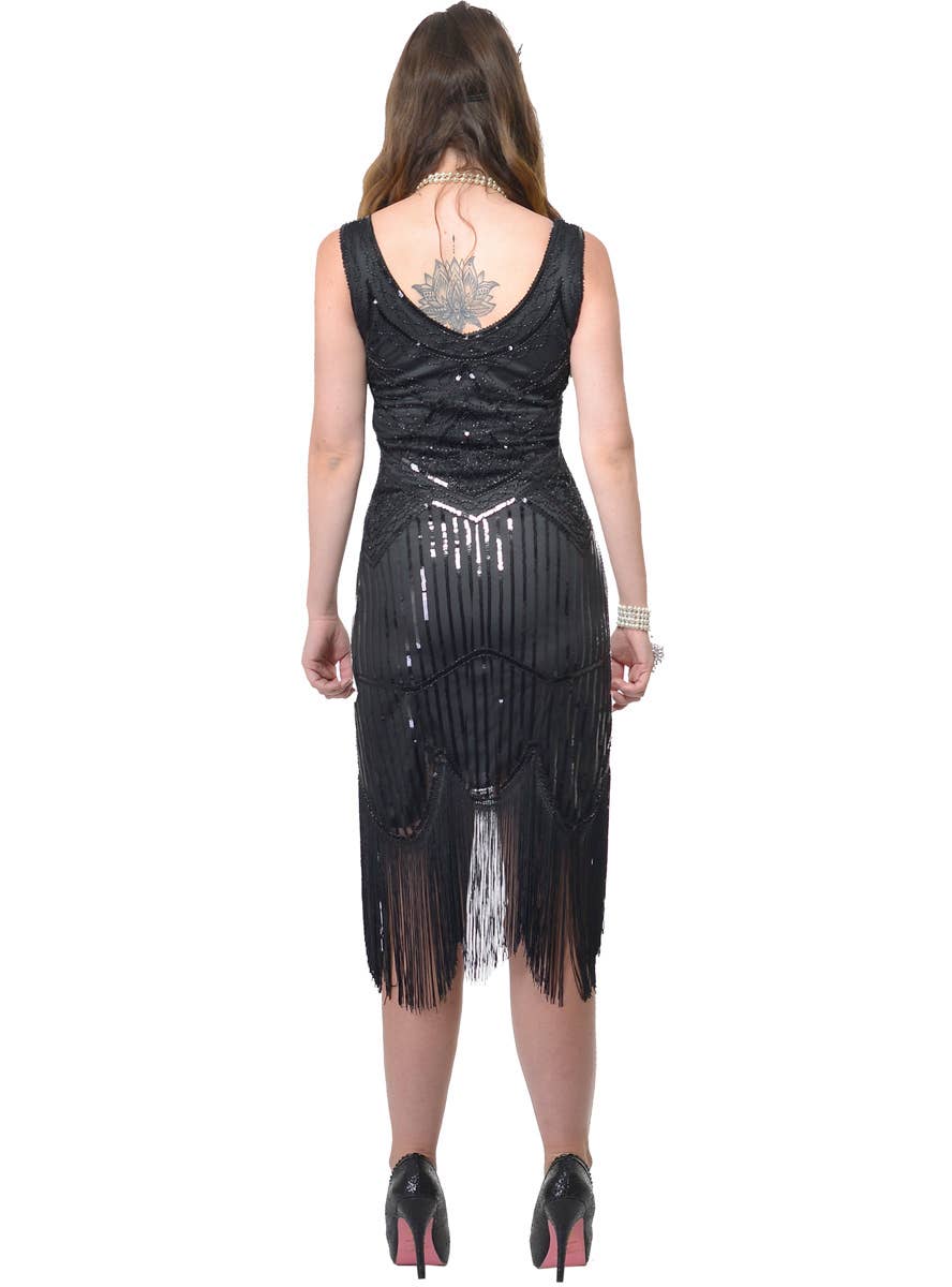 Women's Deluxe Black Sequined Gatsby Plus Size Costume Dress Back Image