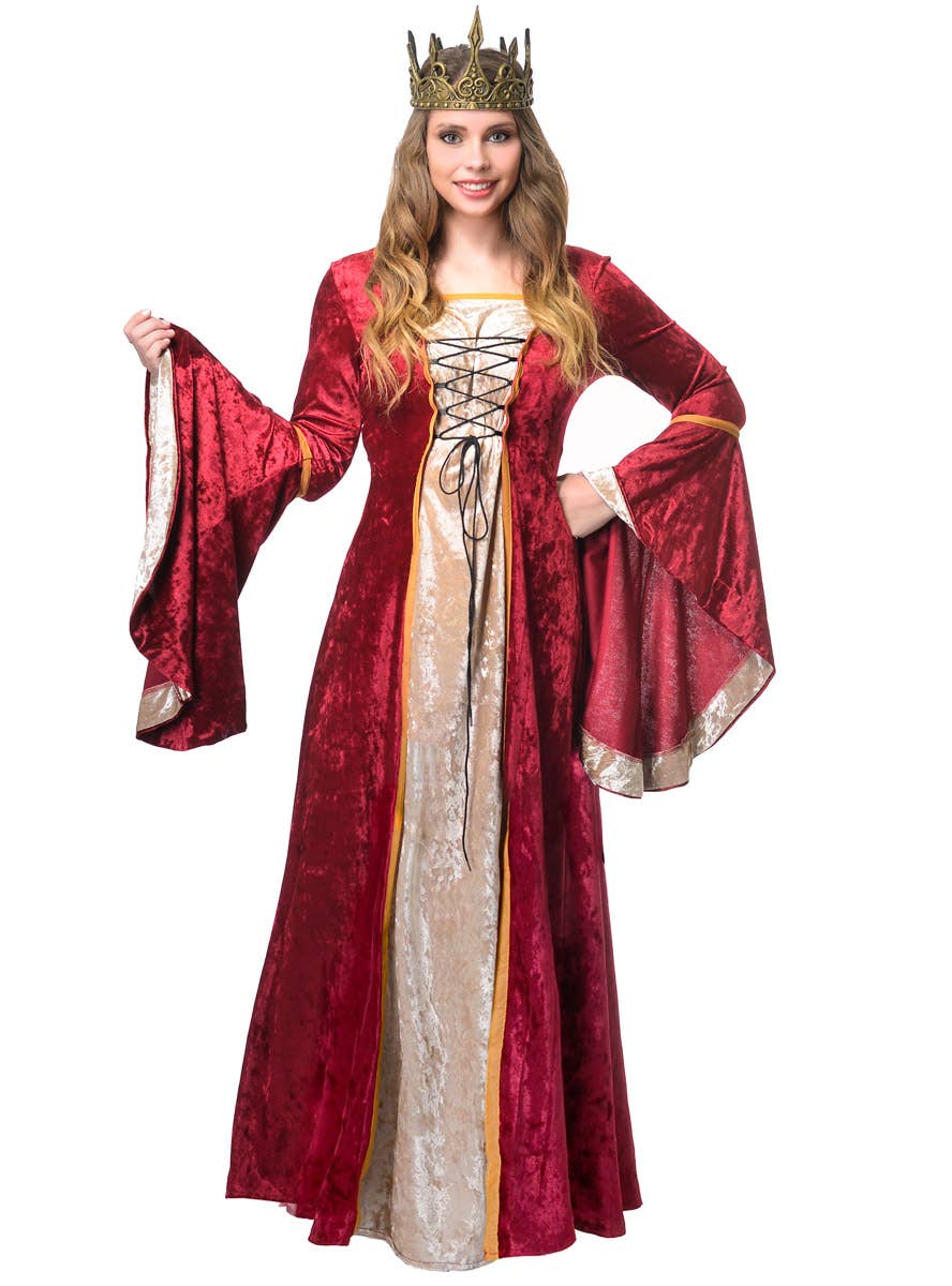 Women's Red and Beige Velvet Medieval Costume Main Image