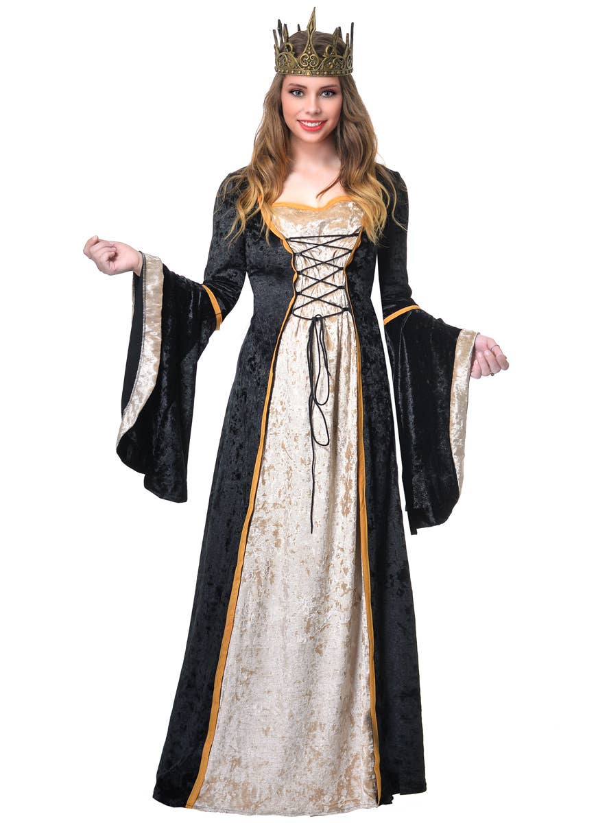 Image of Women's Plus Size Black and Cream Medieval Dress Up Costume