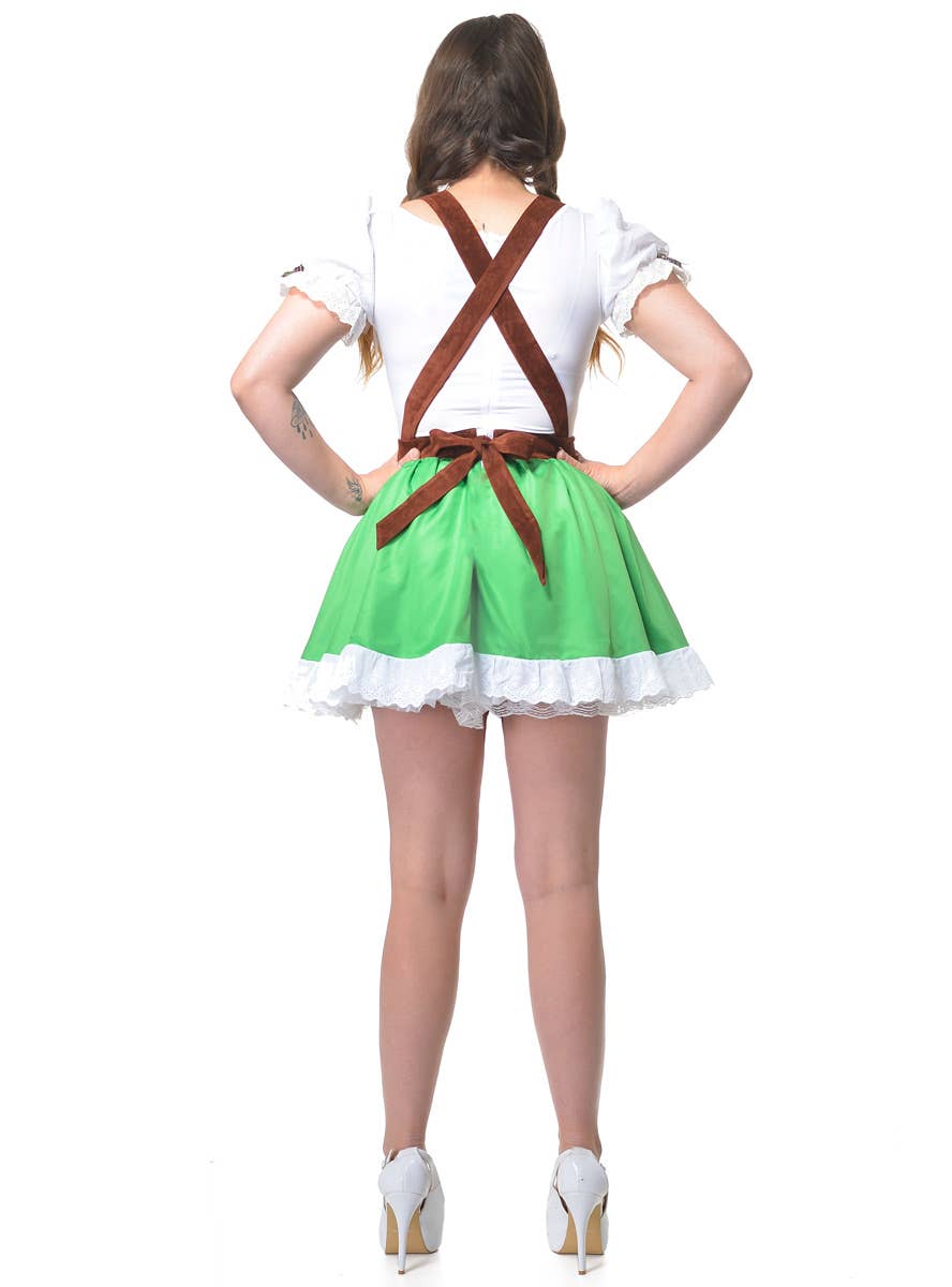 Bavarian Beer Wench Womens Short Green and White Oktoberfest Costume Dress Back Image