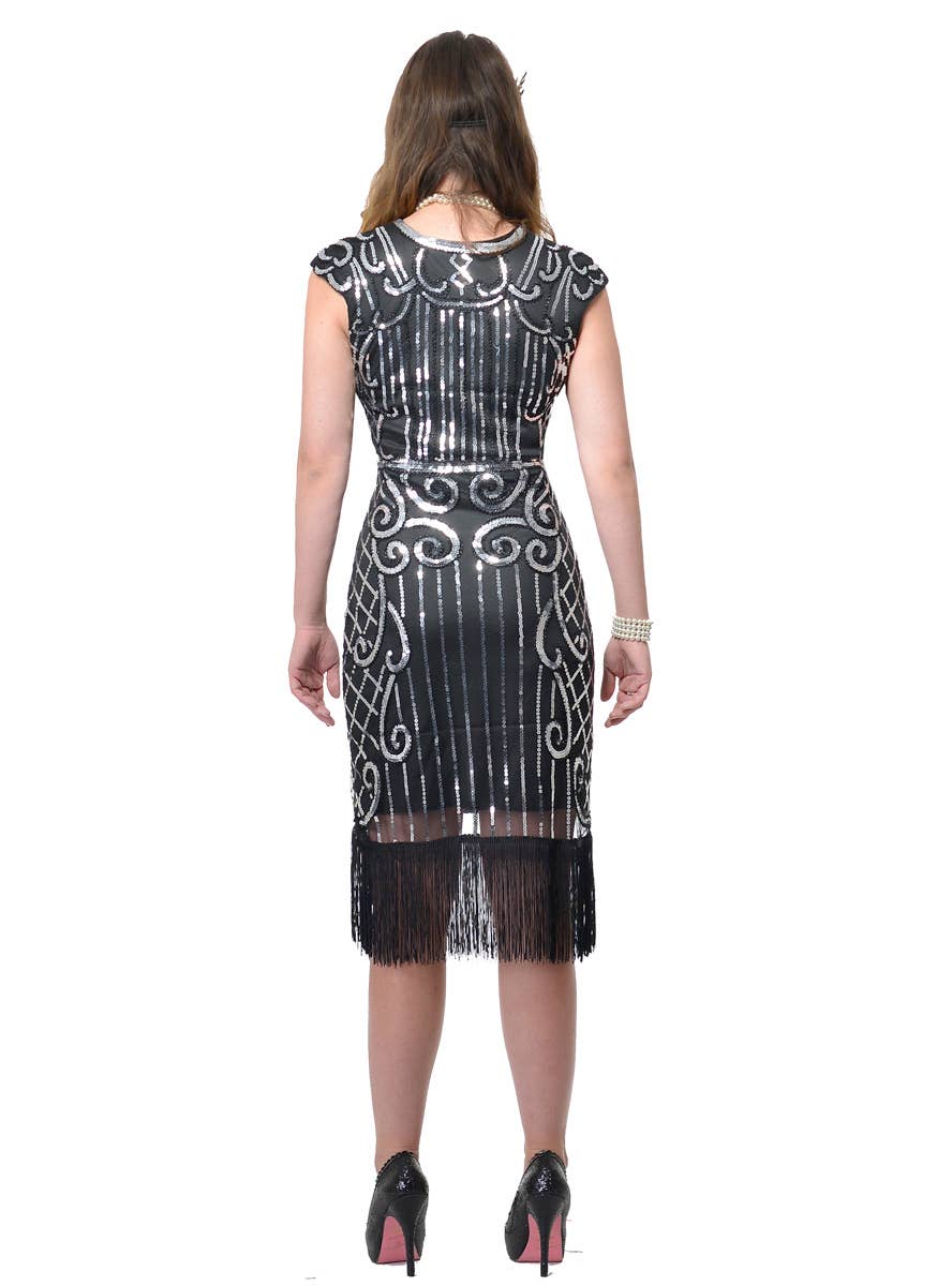 Women's Deluxe Plus Size Silver Sequin Gatsby Costume Dress Back Image