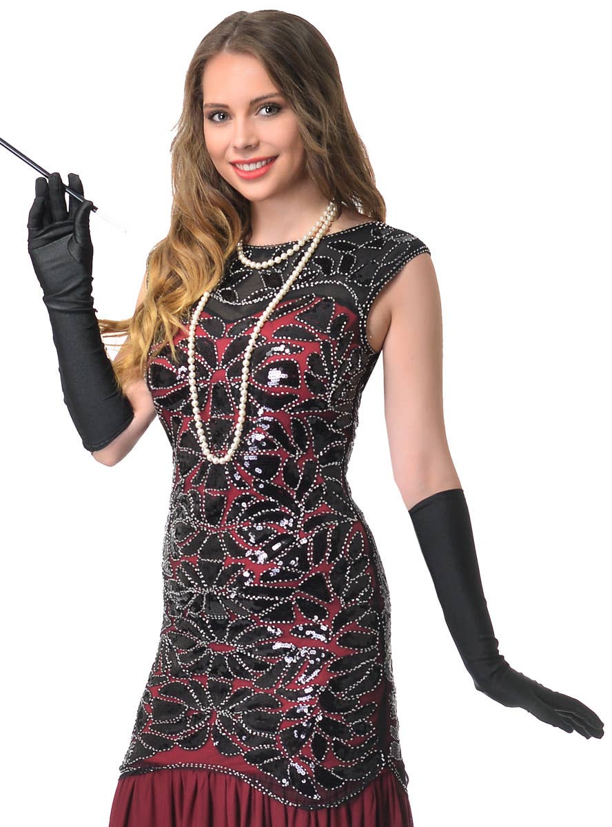 Deluxe Womens Maroon Great Gatsby Dress Hollywood 1920s Costume