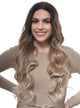 Women's Dark Brown to Light Blonde Ombre Curly Synthetic Fashion Wig with Lace Part - Front Image