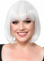 Short White Heat Resistant Bob Women's Costume Wig with Fringe - Main Image