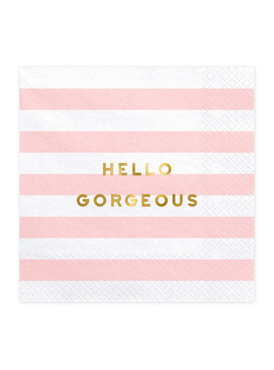 Hello Gorgeous 20 Pack Pink and White Striped Lunch Napkins - Main Image