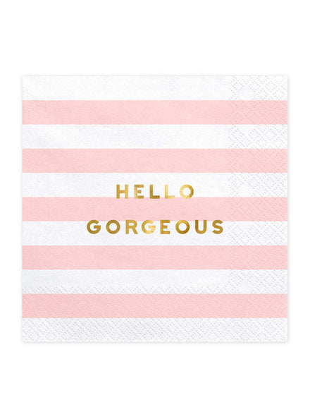 Hello Gorgeous 20 Pack Pink and White Striped Lunch Napkins - Main Image
