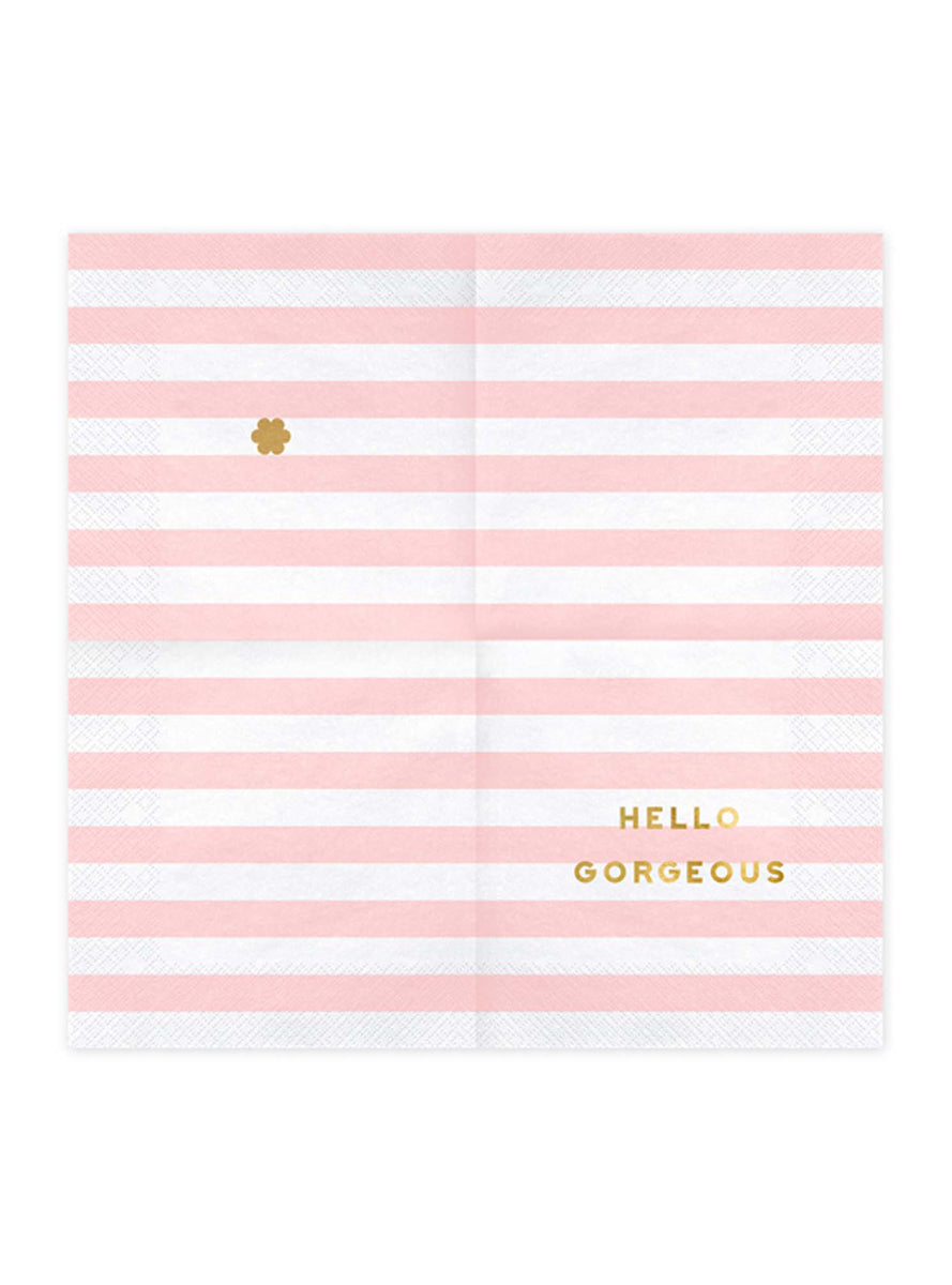 Hello Gorgeous 20 Pack Pink and White Striped Lunch Napkins - Unfolded Image