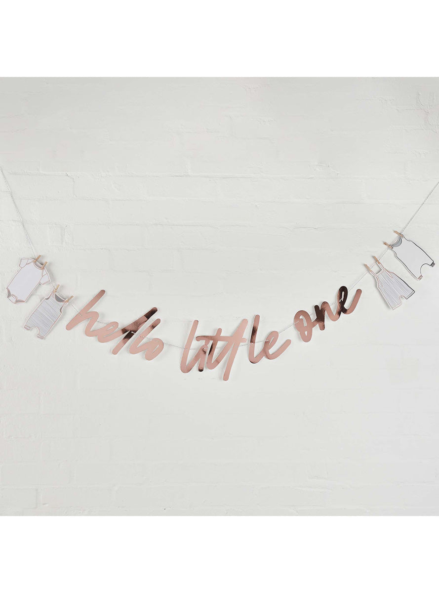 Hello Little One 2m Long Rose Gold Baby Shower Banner - Lifestyle Image
