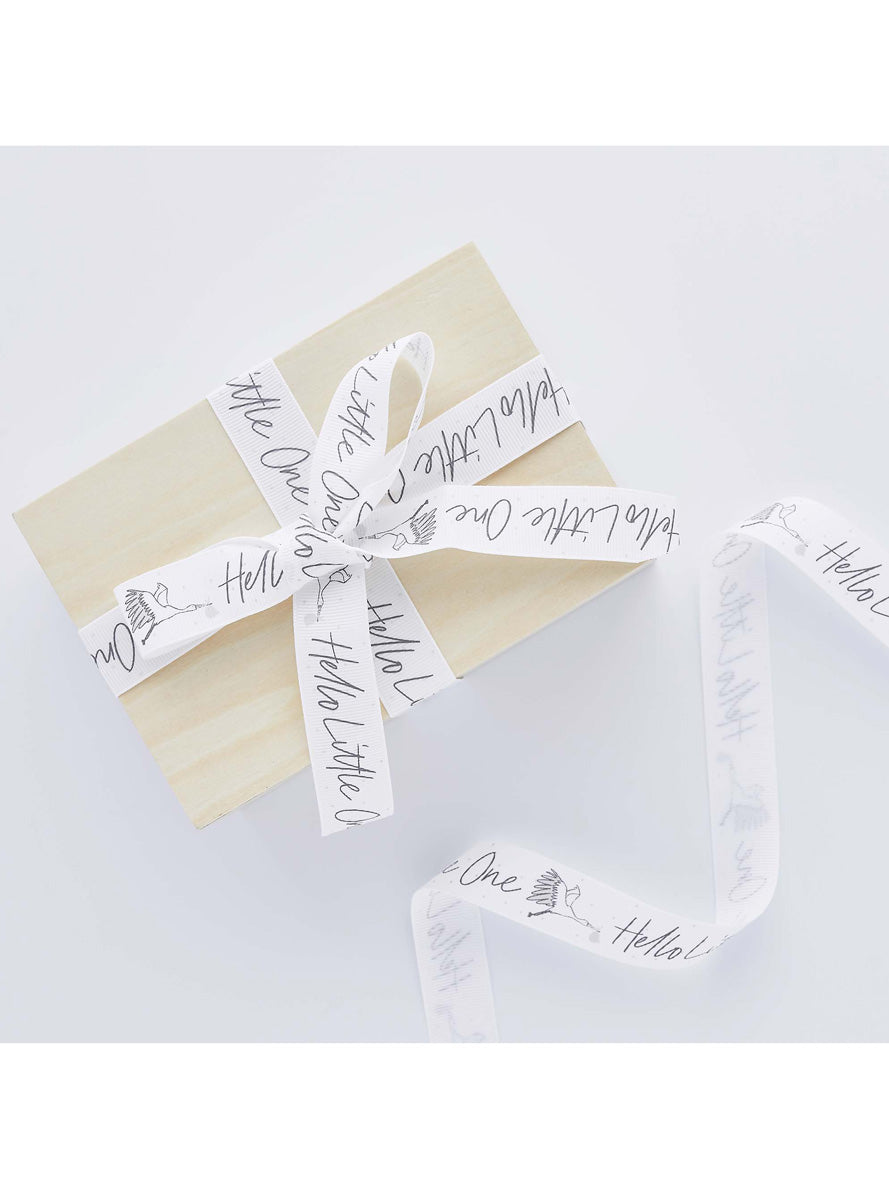 Hello Little One 5m Long White Baby Shower Ribbon - Lifestyle Image