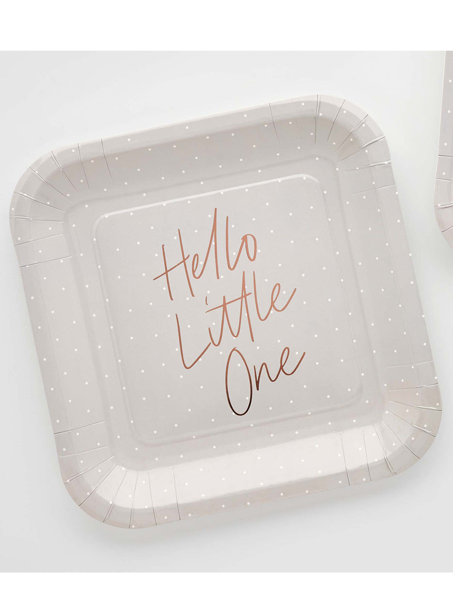 Hello Little One Baby Shower 10 Pack 23cm Square Paper Plates – Lifestyle Image