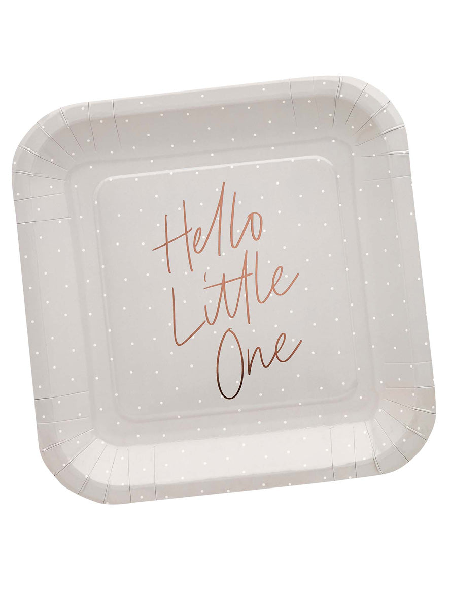 Hello Little One Baby Shower 10 Pack 23cm Square Paper Plates – Main Image