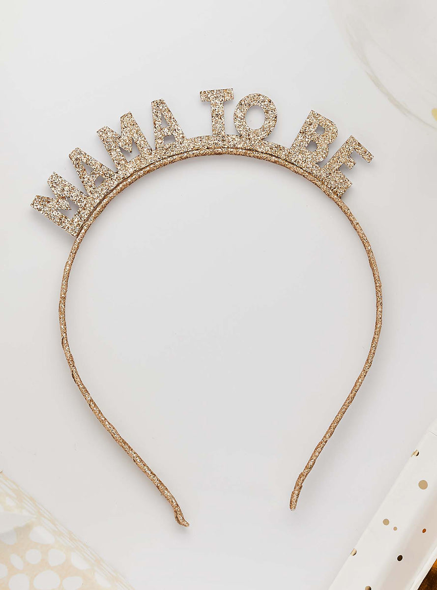 Hello Little One Gold Glitter Mama to Be Baby Shower Headband - Lifestyle Image 2