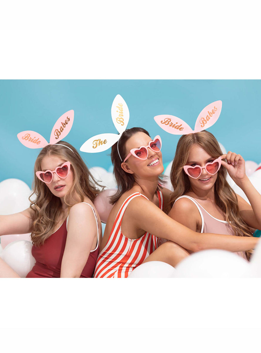 Hens Party 6 Pack Bride and Bride Babe Pink and White Headbands - Lifestyle Image
