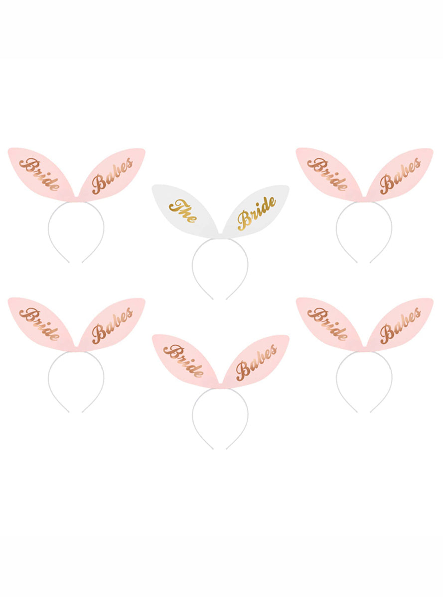 Hens Party 6 Pack Bride and Bride Babe Pink and White Headbands - Main Image