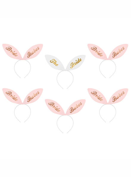 Hens Party 6 Pack Bride and Bride Babe Pink and White Headbands - Main Image