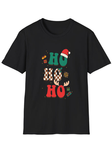 Adults Black Plus Size Christmas T-Shirt with Ho Ho Ho with Antlers Print