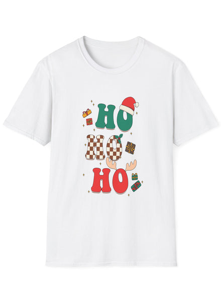 Adults White Plus Size Christmas T-Shirt with Ho Ho Ho with Antlers Print