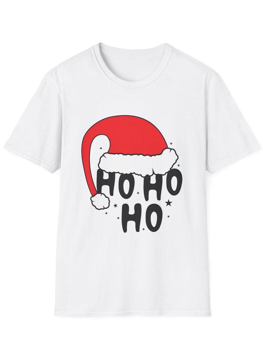 White Adults Plus Size Christmas T-Shirt with Ho Ho Ho with Hat Print