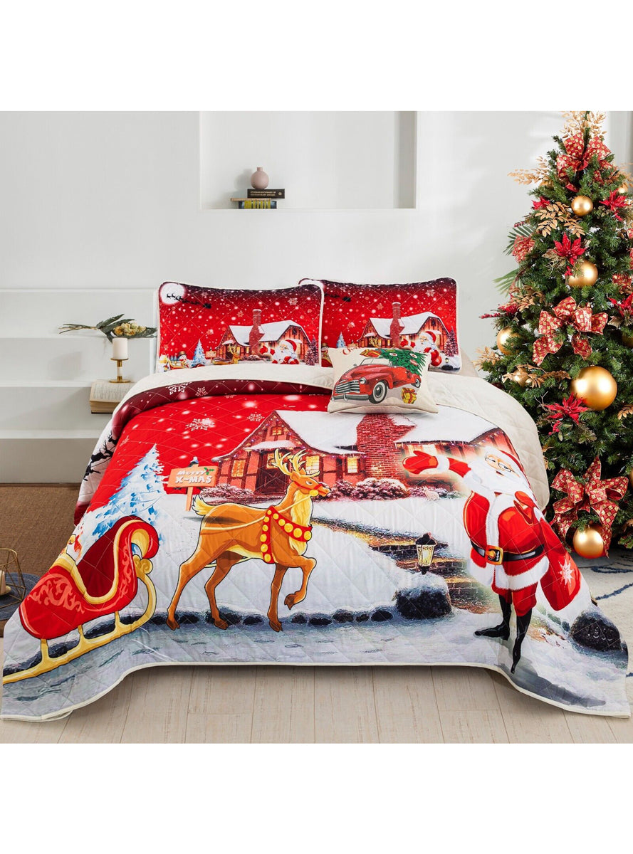 Holiday Cheer Christmas Print Queen Size Quilt Cover Set - Main Image