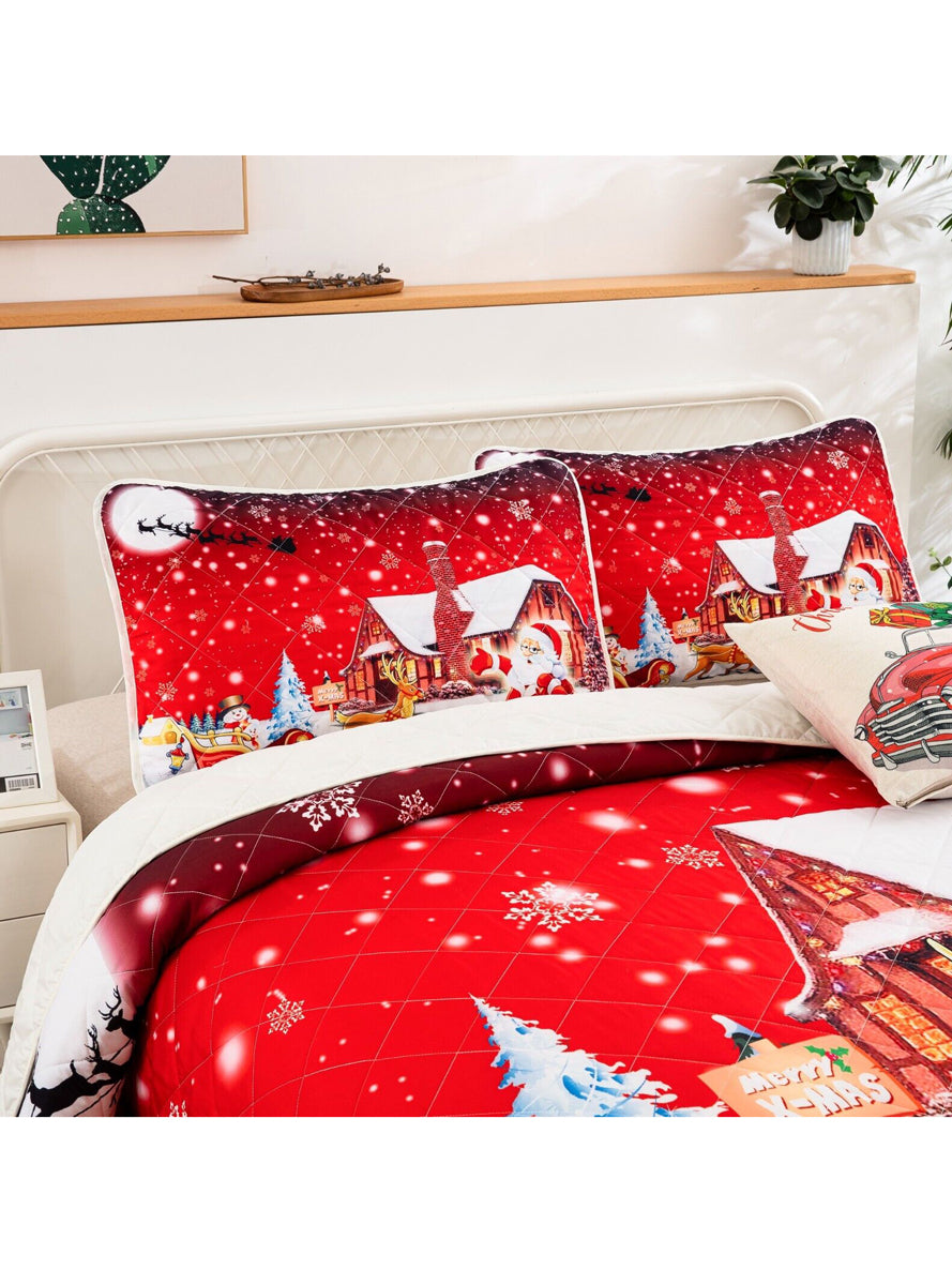 Holiday Cheer Christmas Print Queen Size Quilt Cover Set - Close Image 1
